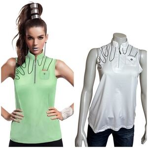 JAMIE SADOCK - WAVE POCKET GOLF POLO. White. Zip neck. Polyester, spandex. Small